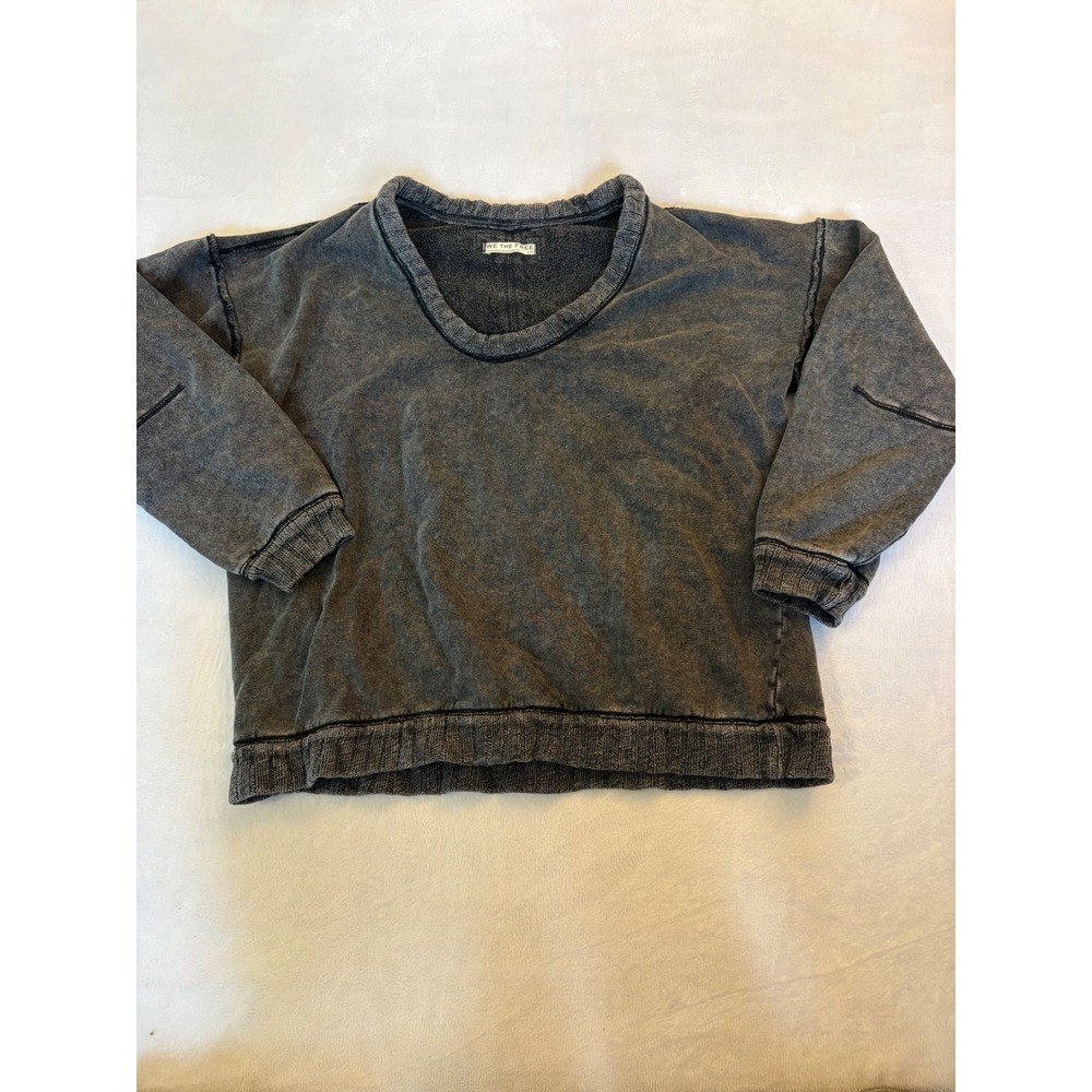 Free People We The Free V-Neck Sweatshirt Acid Wash Charcoal OB2351358 L